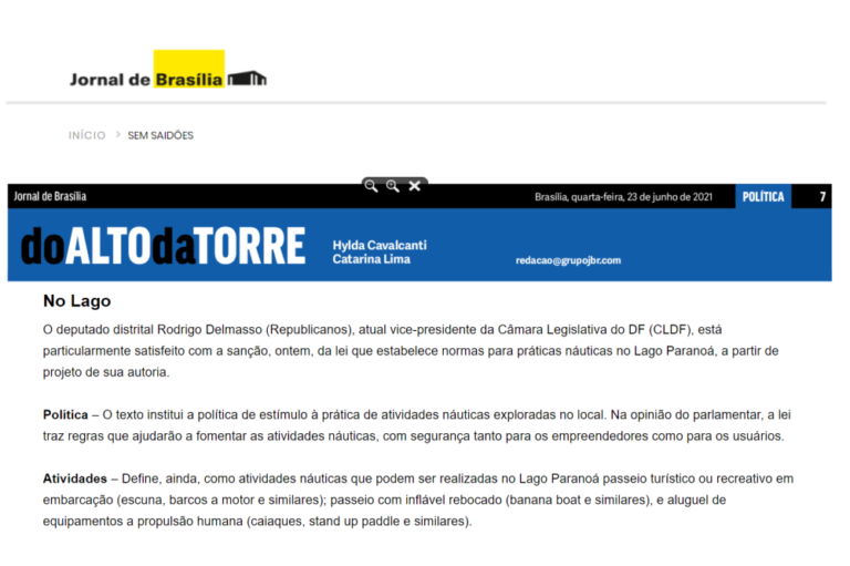 Jornal de Brasília, 24 de junho de 2021 coluna Do Alto Da Torre