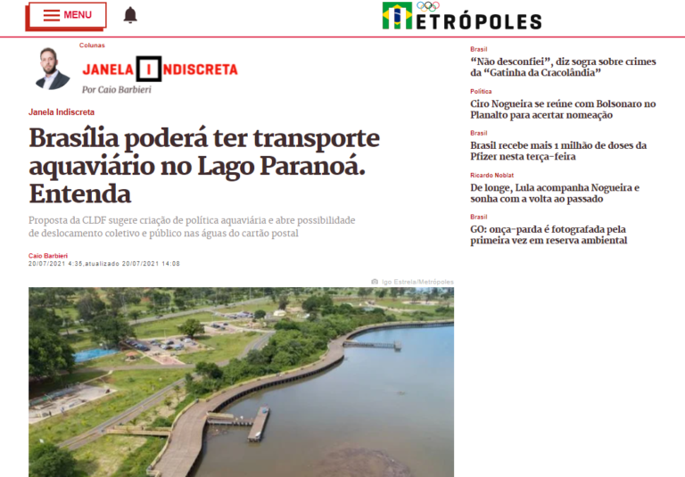 Metrópoles: Brasília poderá ter transporte aquaviário no Lago Paranoá. Entenda