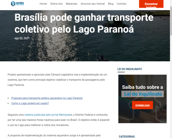 Silveira Imóveis: Brasília pode ganhar transporte coletivo pelo Lago Paranoá