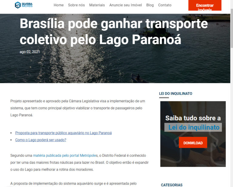 Silveira Imóveis: Brasília pode ganhar transporte coletivo pelo Lago Paranoá
