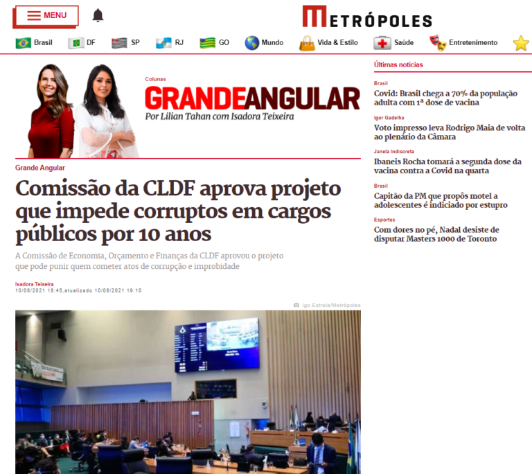 Metrópoles: Comissão da CLDF aprova projeto que impede corruptos em cargos públicos por 10 anos