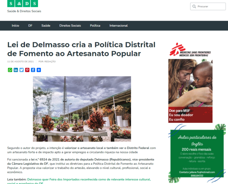 Em Defesa da Saúde: Lei de Delmasso cria a Política Distrital de Fomento ao Artesanato Popular
