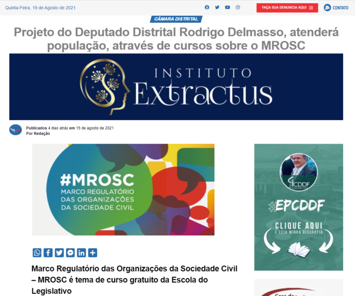 EG News: Projeto do Deputado Distrital Rodrigo Delmasso, atenderá população, através de cursos sobre o MROSC
