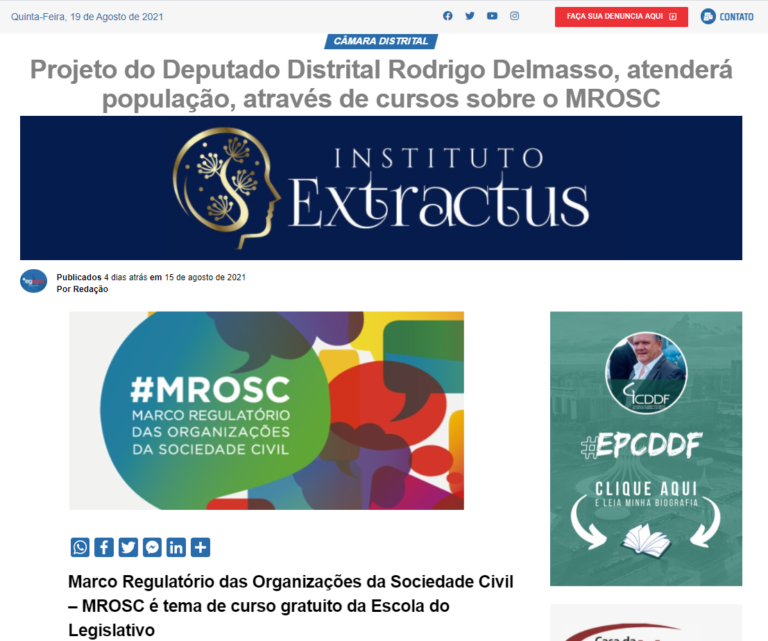EG News: Projeto do Deputado Distrital Rodrigo Delmasso, atenderá população, através de cursos sobre o MROSC