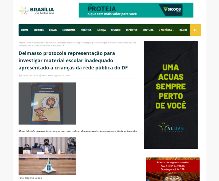 Brasília de Todos Nós: Delmasso protocola representação para investigar material escolar inadequado apresentado a crianças da rede pública do DF