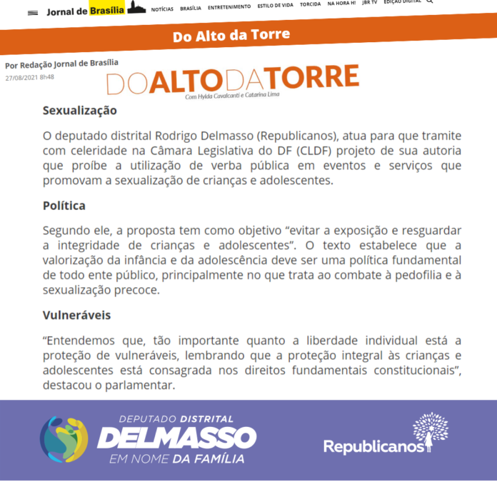 Jornal de Brasília coluna Do Alto Da Torre, 27 de agosto de 2021