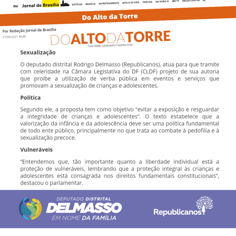 Jornal de Brasília coluna Do Alto Da Torre, 27 de agosto de 2021