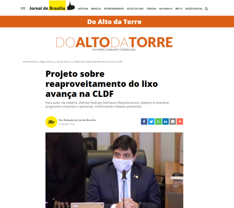Jornal de Brasília coluna Do Alto Da Torre: Projeto sobre reaproveitamento do lixo avança na CLDF