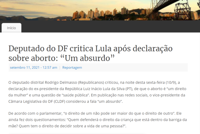Jornal Floripa: Deputado do DF critica Lula após declaração sobre aborto: “Um absurdo”