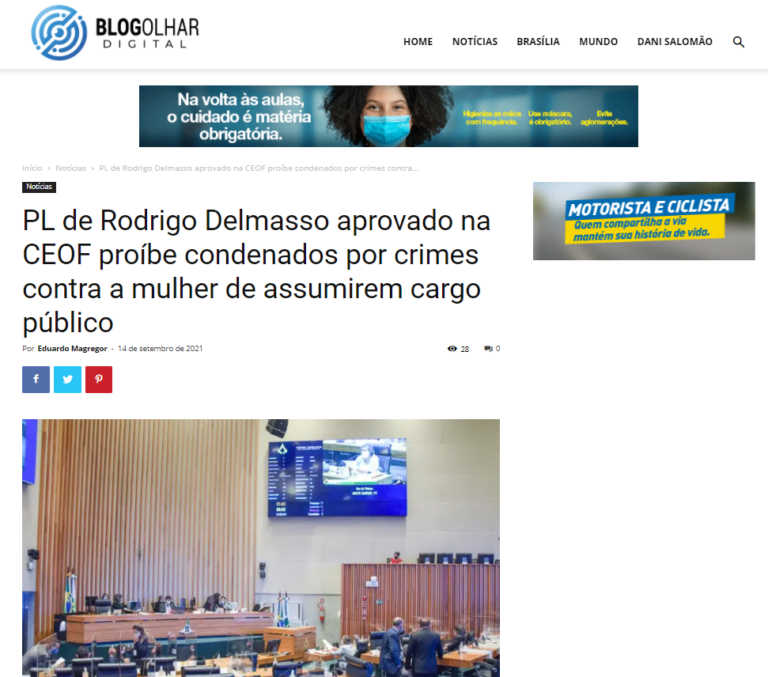 Blog Olhar Digital: PL de Rodrigo Delmasso aprovado na CEOF proíbe condenados por crimes contra a mulher de assumirem cargo público