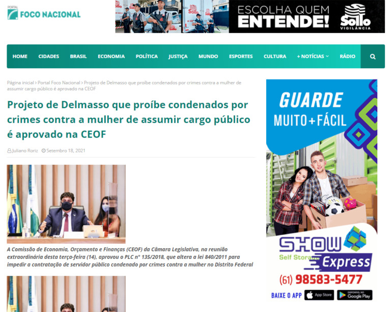Foco Nacional: Projeto de Delmasso que proíbe condenados por crimes contra a mulher de assumir cargo público é aprovado na CEOF