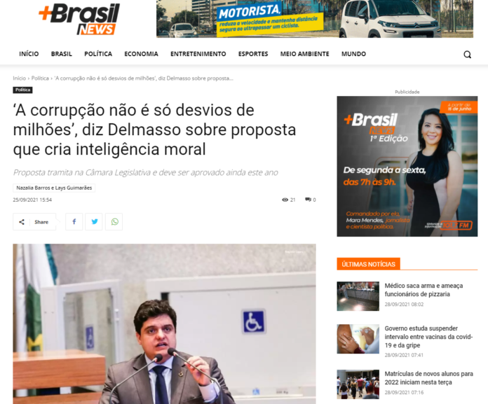 Mais Brasil News: ‘A corrupção não é só desvios de milhões’, diz Delmasso sobre proposta que cria inteligência moral