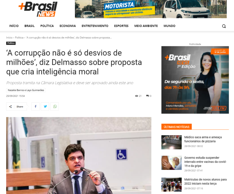 Mais Brasil News: ‘A corrupção não é só desvios de milhões’, diz Delmasso sobre proposta que cria inteligência moral