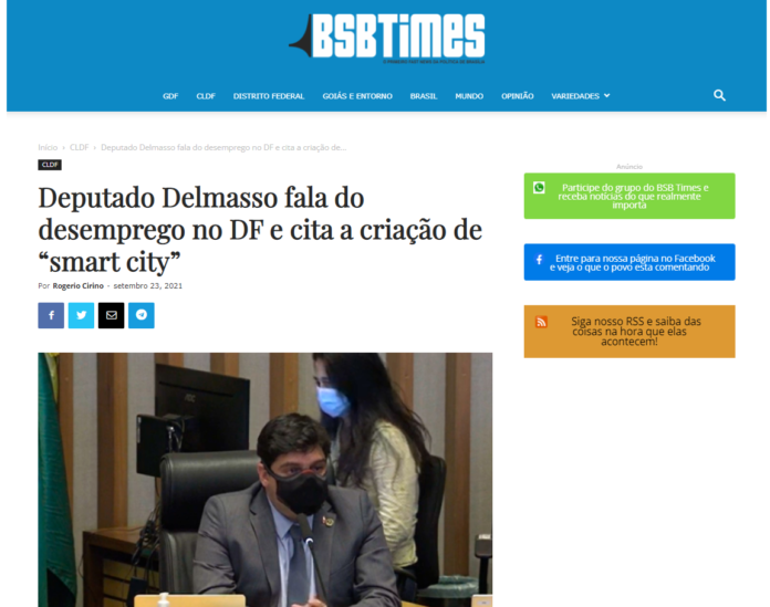 Bsb Times: Deputado Delmasso fala do desemprego no DF e cita a criação de “smart city”