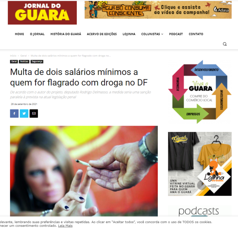Jornal do Guará: Multa de dois salários mínimos a quem for flagrado com droga no DF