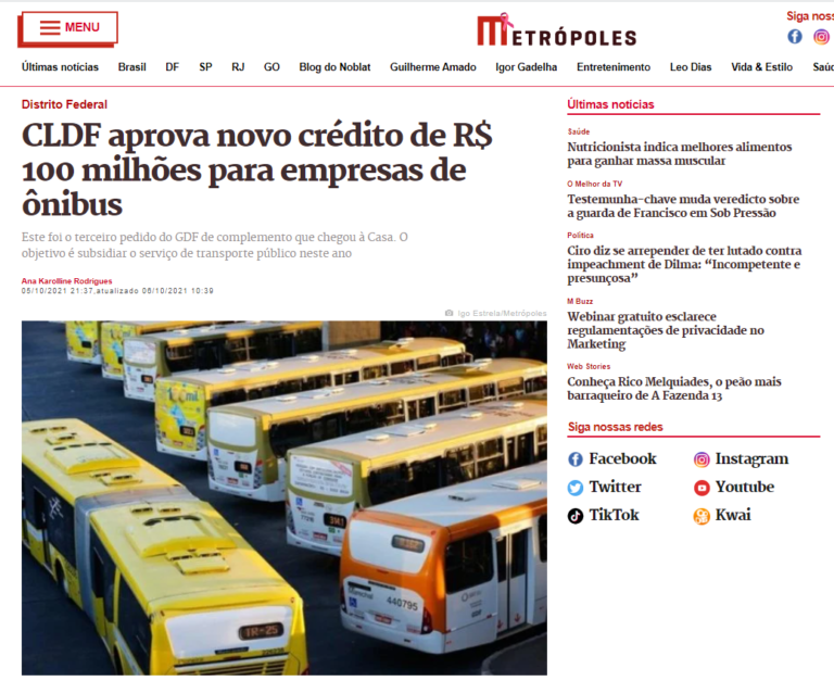 Metrópoles: CLDF aprova novo crédito de R$ 100 milhões para empresas de ônibus