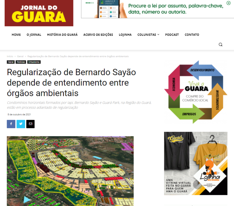 Jornal do Guará: Regularização de Bernardo Sayão depende de entendimento entre órgãos ambientais