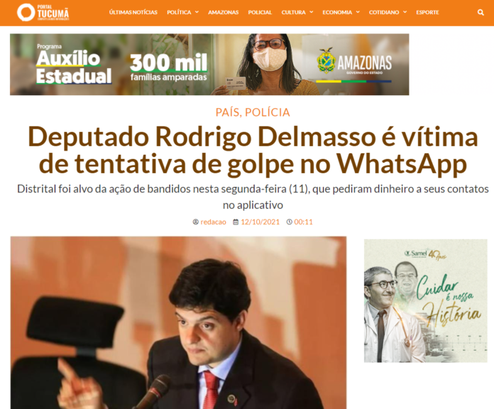 Portal Tucumã: Deputado Rodrigo Delmasso é vítima de tentativa de golpe no WhatsApp