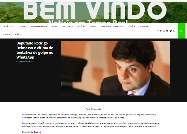 Portal OnLine: Deputado Rodrigo Delmasso é vítima de tentativa de golpe no WhatsApp