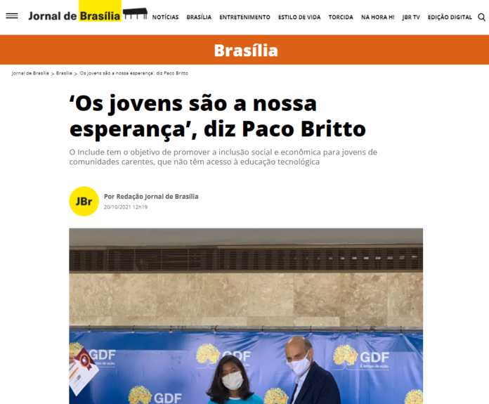 Jornal de Brasília: ‘Os jovens são a nossa esperança’, diz Paco Britto