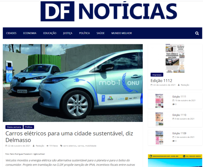 DF Notícias: Carros elétricos para uma cidade sustentável, diz Delmasso