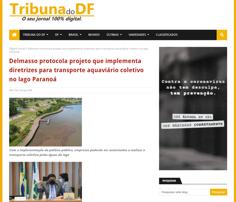 Tribuna do DF: Delmasso protocola projeto que implementa diretrizes para transporte aquaviário coletivo no lago Paranoá