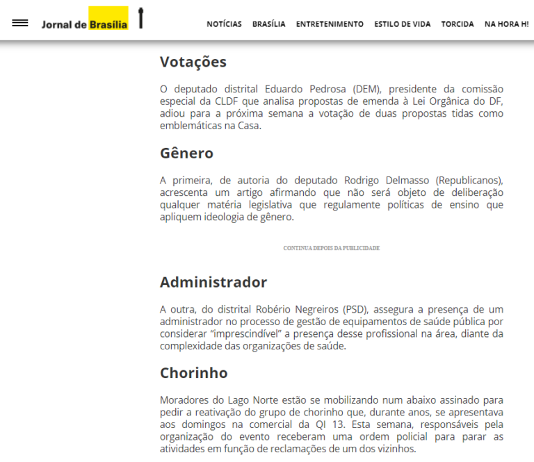 Jornal de Brasília coluna Do Alto Da Torre, 21 de outubro 2021 - Gênero