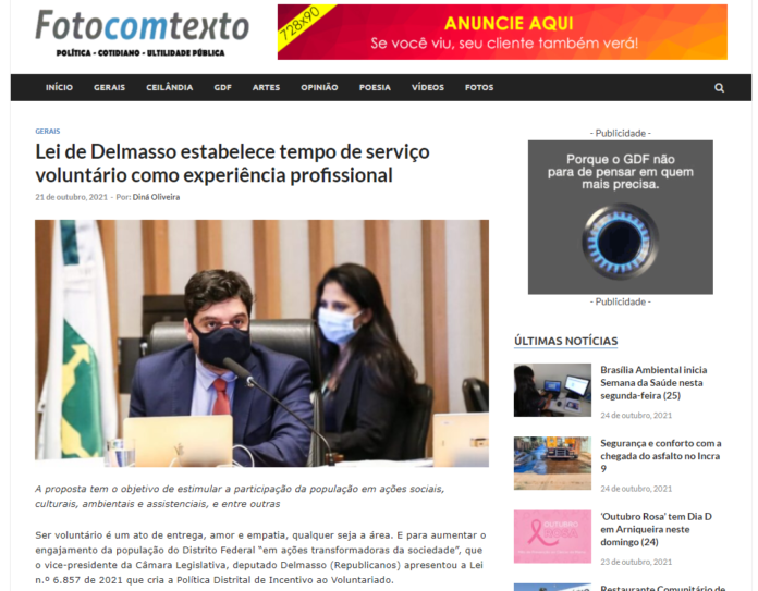 Foto com Texto: Lei de Delmasso estabelece tempo de serviço voluntário como experiência profissional