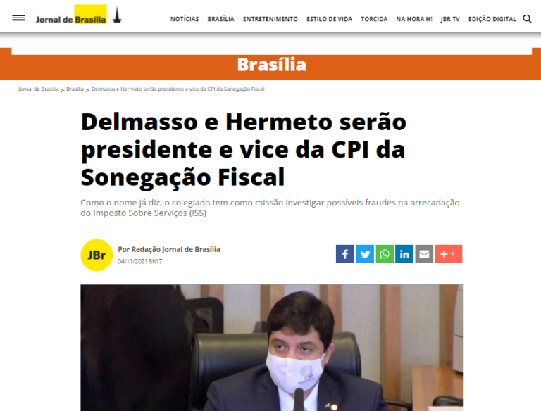 Jornal de Brasília: Delmasso e Hermeto serão presidente e vice da CPI da Sonegação Fiscal