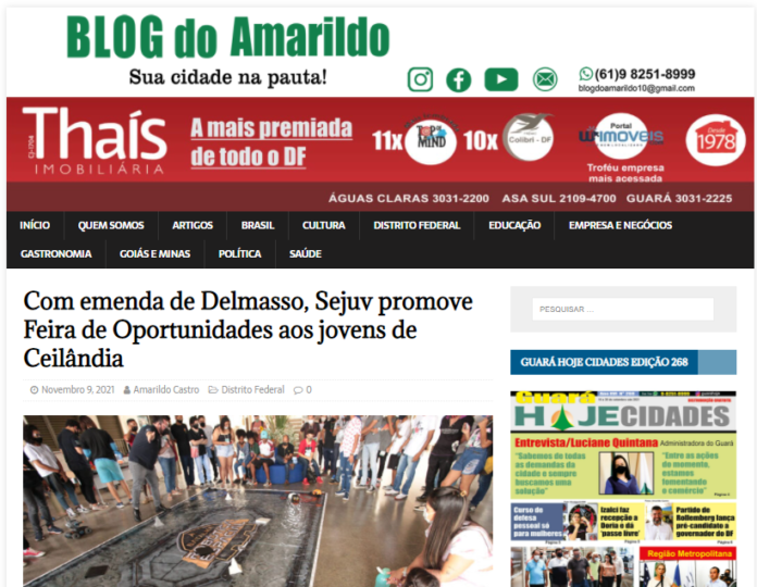 Blog do Amarildo: Com emenda de Delmasso, Sejuv promove Feira de Oportunidades aos jovens de Ceilândia