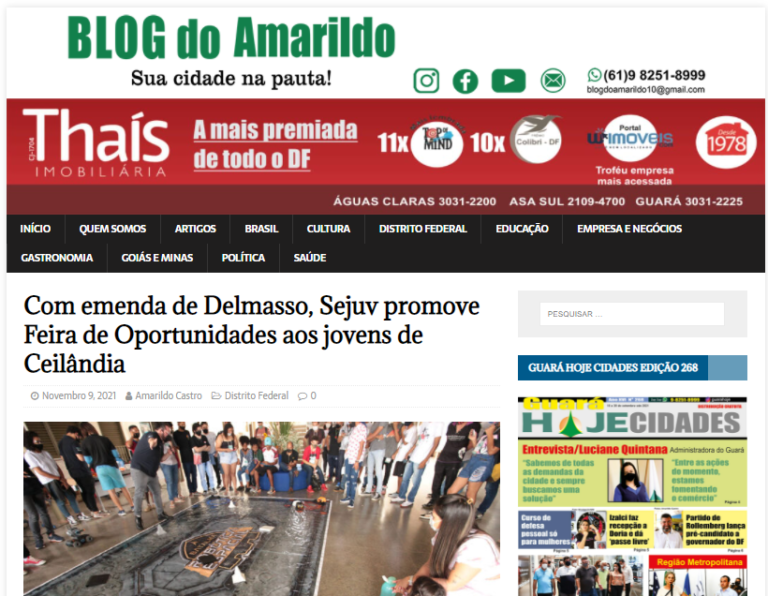 Blog do Amarildo: Com emenda de Delmasso, Sejuv promove Feira de Oportunidades aos jovens de Ceilândia