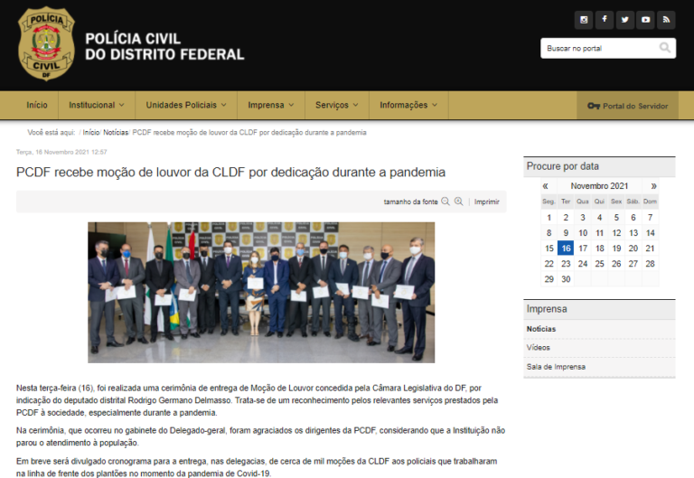 PCDF recebe moção de louvor da CLDF por dedicação durante a pandemia