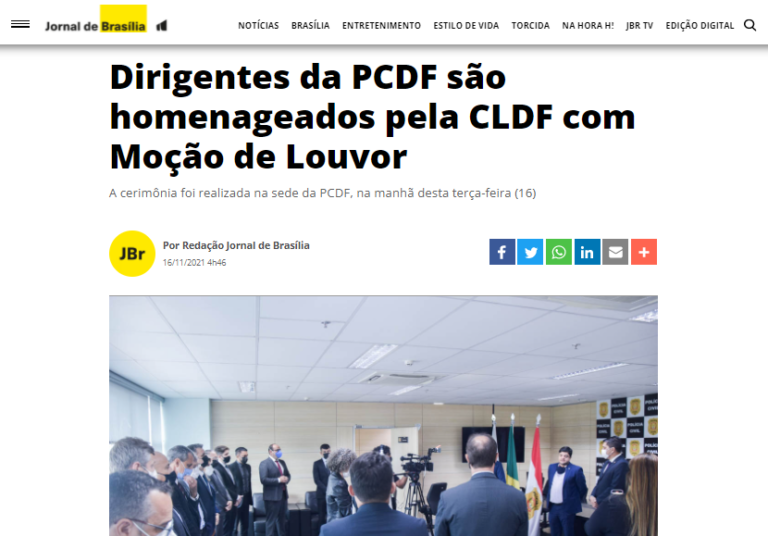 Jornal de Brasília: Dirigentes da PCDF são homenageados pela CLDF com Moção de Louvor