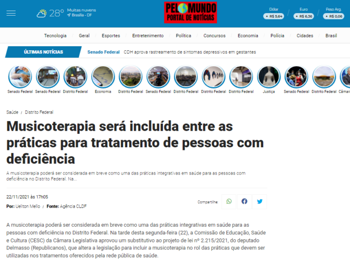 Pelo Mundo DF: Musicoterapia será incluída entre as práticas para tratamento de pessoas com deficiência