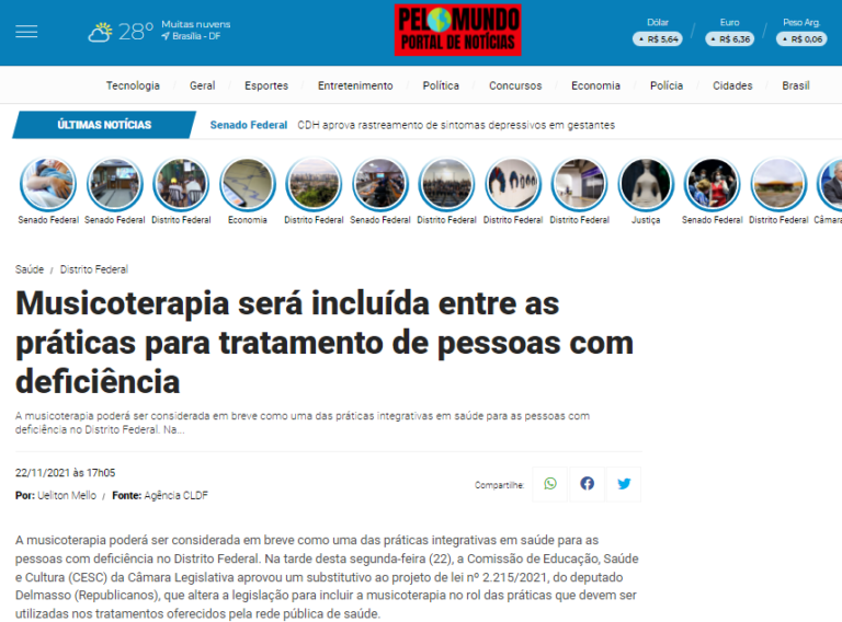 Pelo Mundo DF: Musicoterapia será incluída entre as práticas para tratamento de pessoas com deficiência