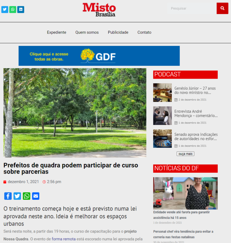 Misto Brasília: Prefeitos de quadra podem participar de curso sobre parcerias