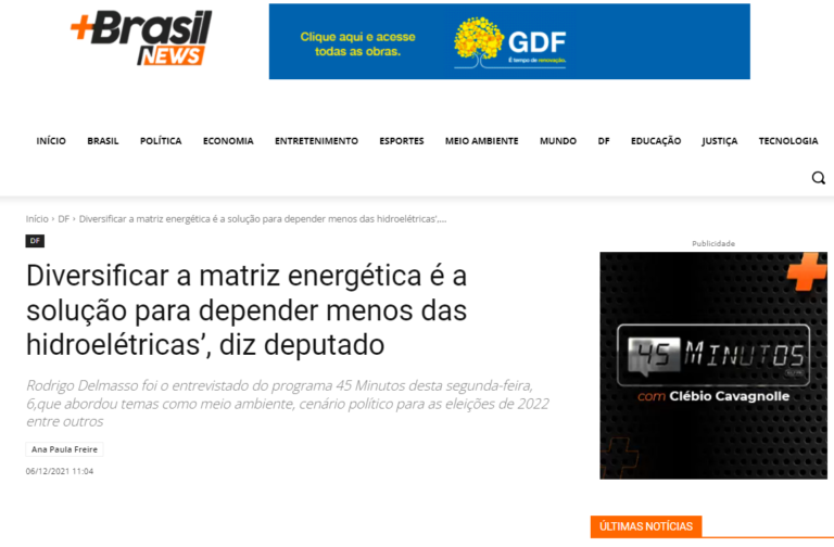 Mais Brasil News: Diversificar a matriz energética é a solução para depender menos das hidroelétricas’, diz deputado