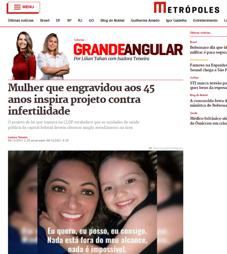 Metrópoles: Mulher que engravidou aos 45 anos inspira projeto contra infertilidade