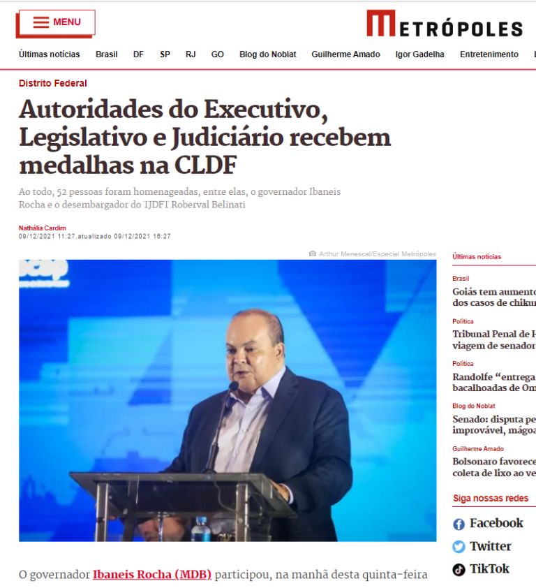 Metrópoles: Autoridades do Executivo, Legislativo e Judiciário recebem medalhas na CLDF