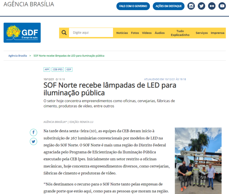 Agência Brasília: SOF Norte recebe lâmpadas de LED para iluminação pública