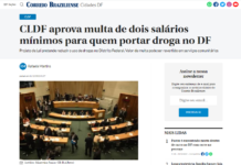 Correio Braziliense: CLDF aprova multa de dois salários mínimos para quem portar droga no DF Correio Braziliense: CLDF aprova multa de dois salários mínimos para quem portar droga no DF