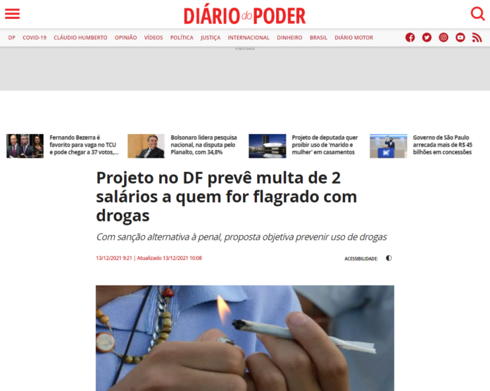 Diário do Poder: Projeto no DF prevê multa de 2 salários a quem for flagrado com drogas