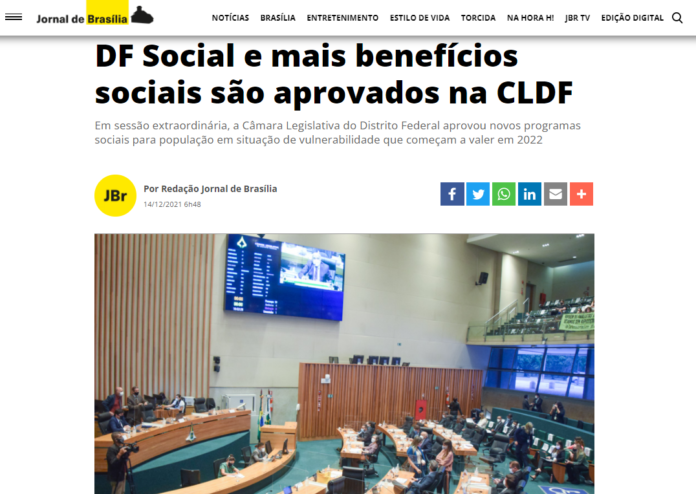 Jornal de Brasília: DF Social e mais benefícios sociais são aprovados na CLDF