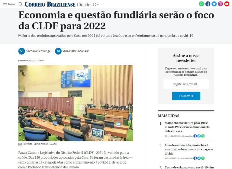 Correio Braziliense: Economia e questão fundiária serão o foco da CLDF para 2022
