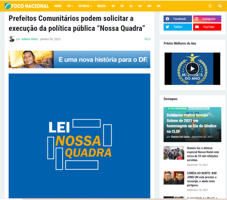 Foco Nacional: Prefeitos Comunitários podem solicitar a execução da política pública “Nossa Quadra”