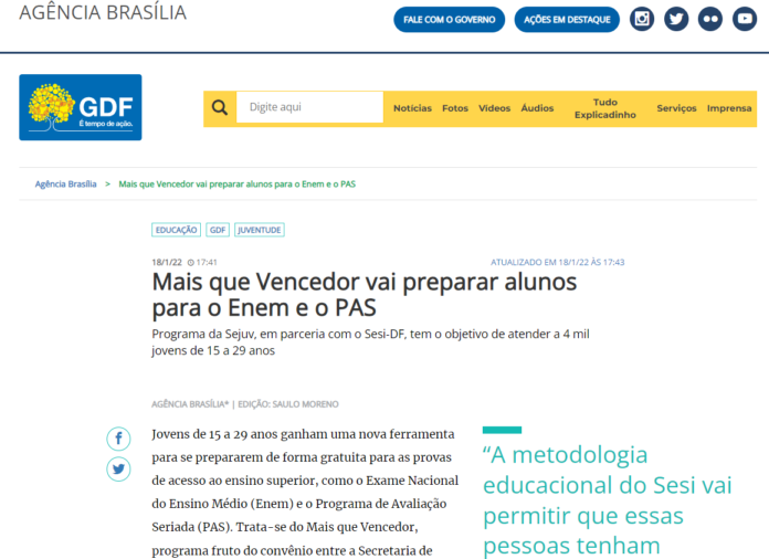 Agência Brasília: Mais que Vencedor vai preparar alunos para o Enem e o PAS