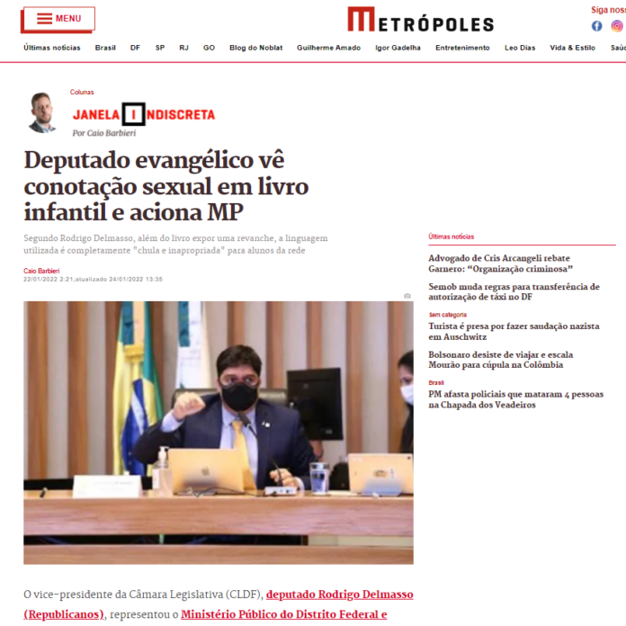 Metrópoles: Deputado evangélico vê conotação sexual em livro infantil e aciona MP