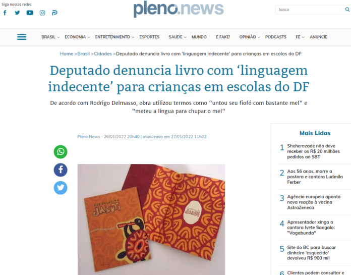 Pleno News: Deputado denuncia livro com ‘linguagem indecente’ para crianças em escolas do DF