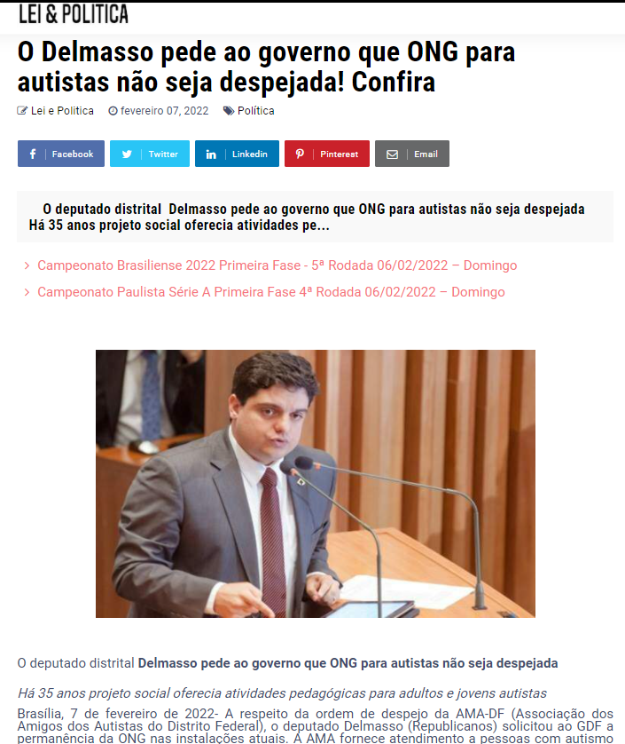 Lei & Política: O Delmasso pede ao governo que ONG para autistas não seja despejada! Confira