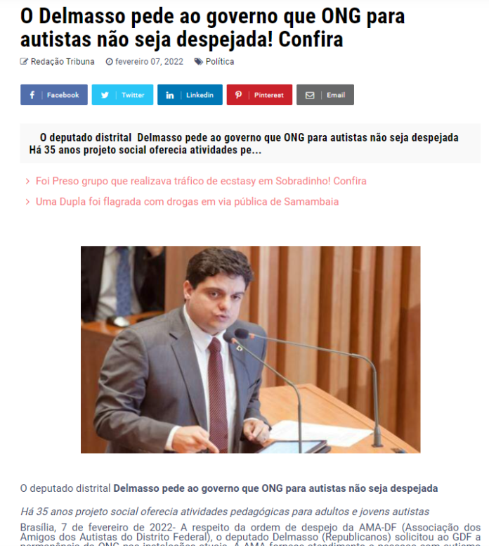 Tribuna FM Brasília: O Delmasso pede ao governo que ONG para autistas não seja despejada! Confira